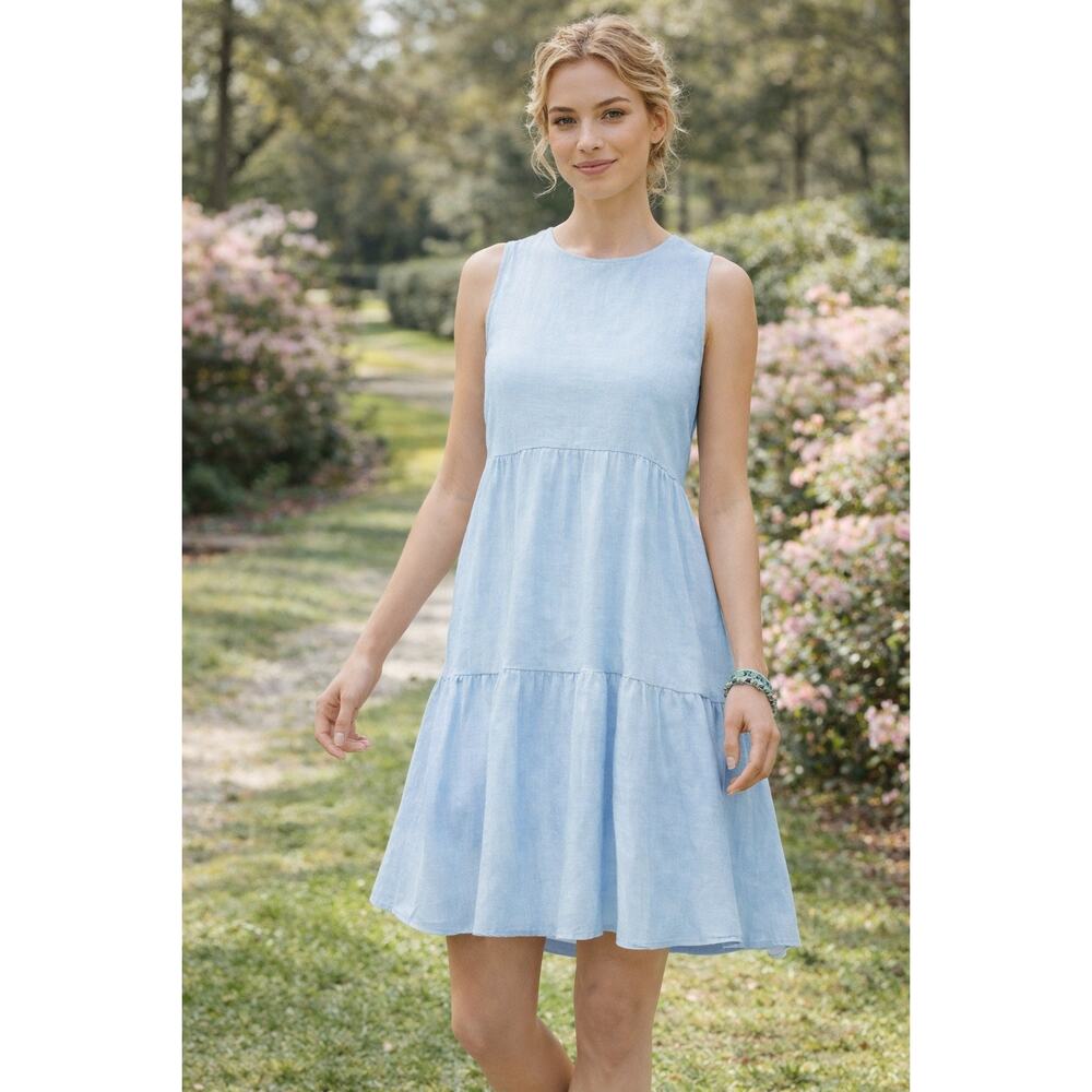 J.Crew Sleeveless Knit Tiered A-Line Mini Dress in Artic Blue. Size L. NWT